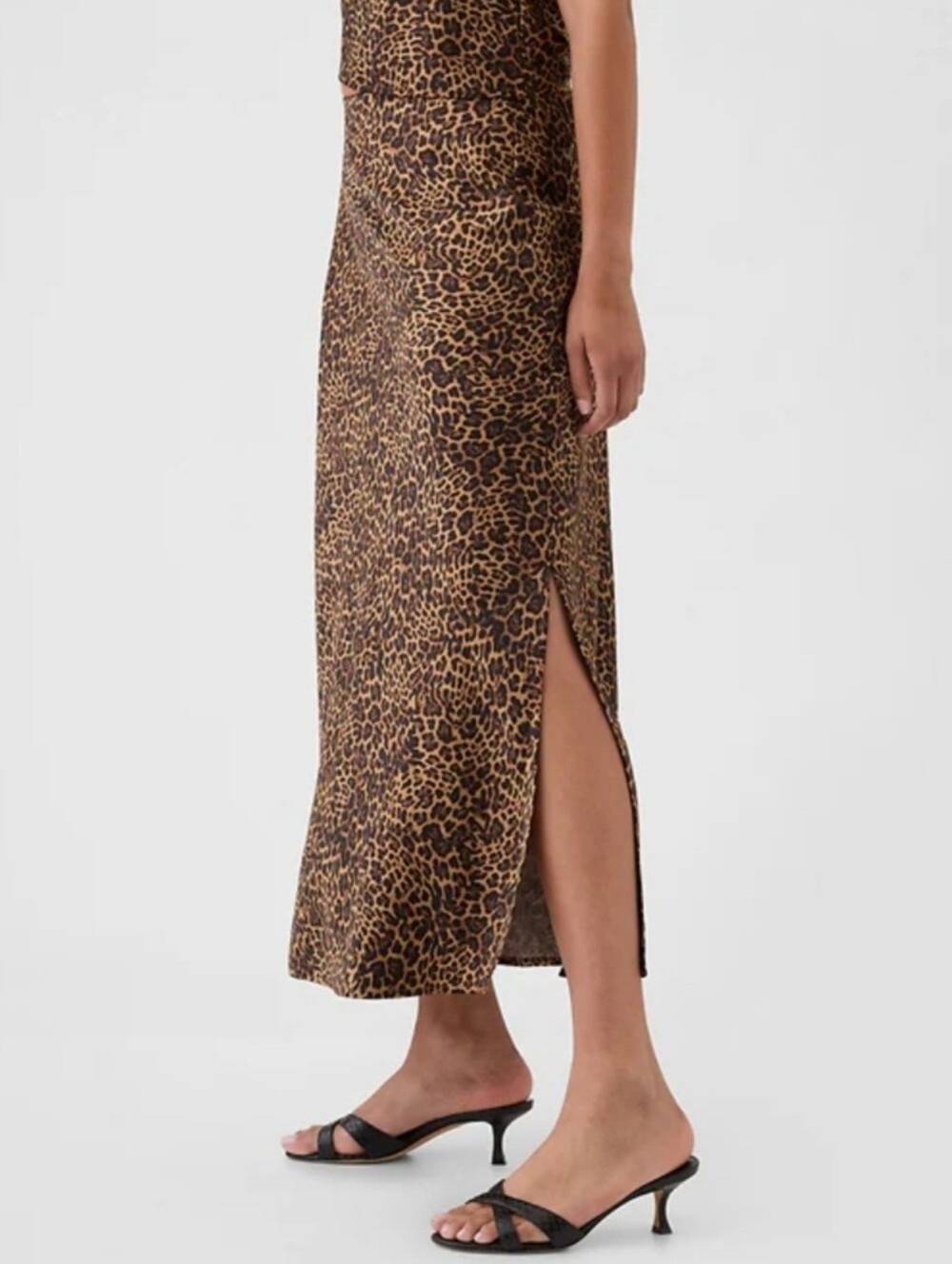 GAP Brown Leopard Print Side-Slit Maxi Skirt